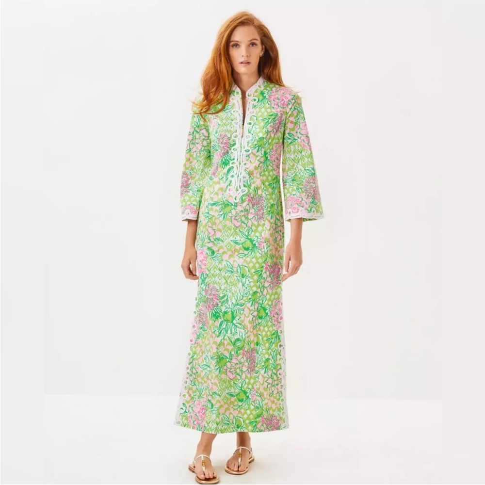 Lilly Pulitzer Green Pink Floral Maxi Dress